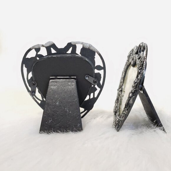 Vtg SET 2 Ornate Victorian Heart Photo 2x3" Picture Frame 4" Pewter Silver Metal - Picture 7 of 8